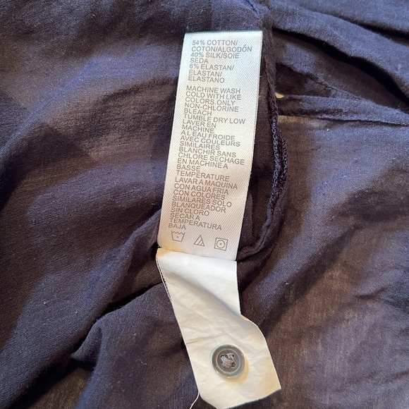 James Perse Shirt Womens 0 Navy Blue Collard Side Split Hem V Neck Blouse Flowy - Picture 8 of 9